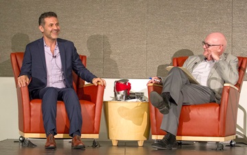 A conversation with Khaled Hosseine  and Paul Costello meets during an evening with Medicine and the Muse at Paul and Mildred Berg Hall, Li Ka Shing Center at Stanford School of Medicine on Wednesday, April 16, 2014   ( Norbert von der Groeben )