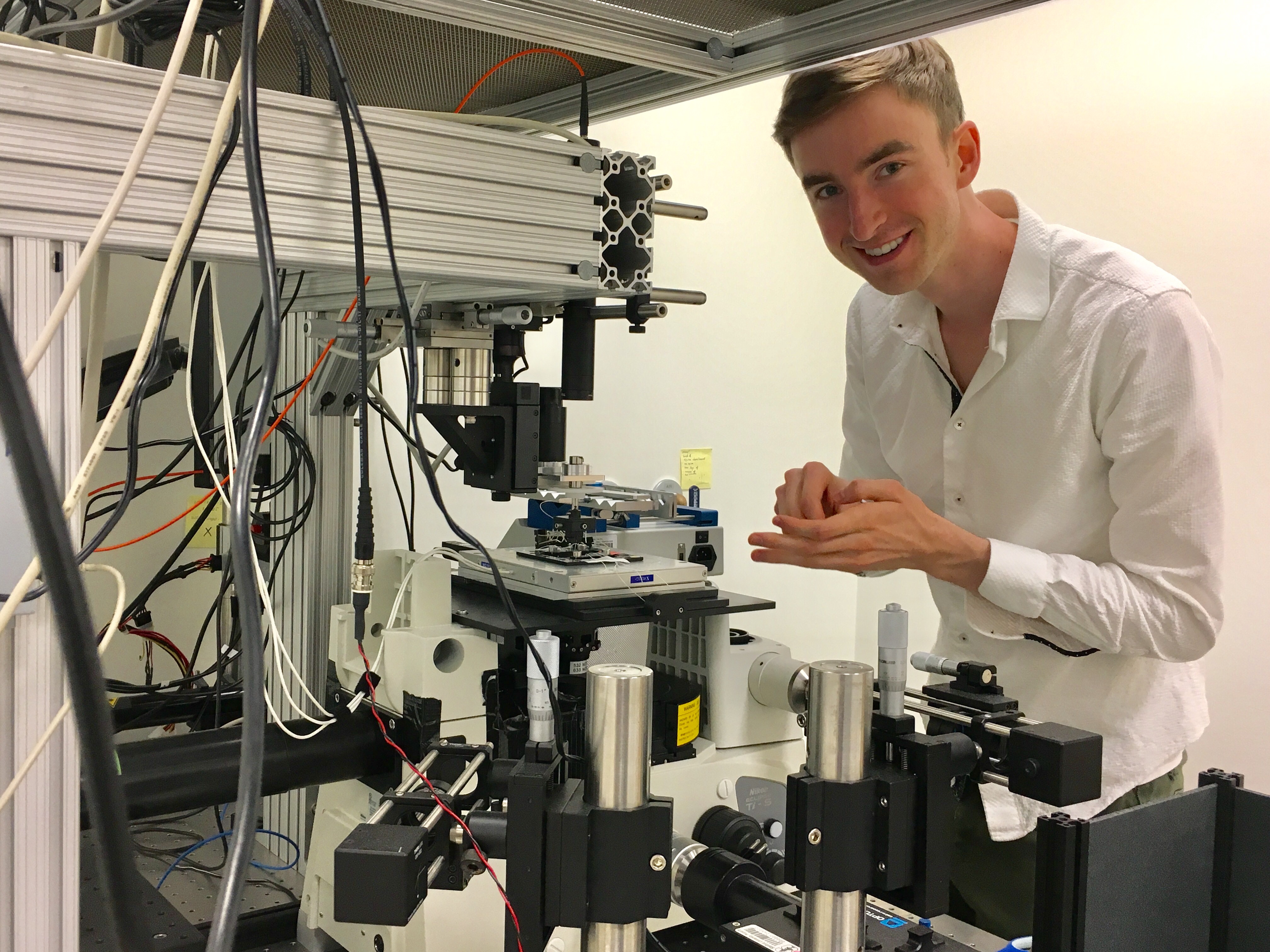 Cooper Galvin with equipment in the lab