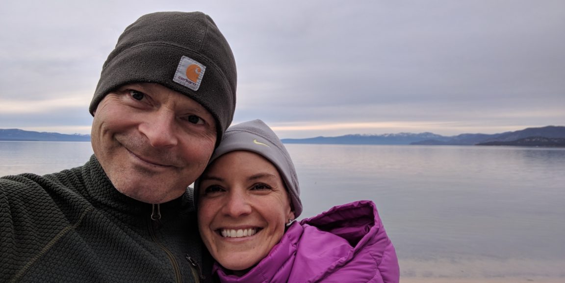 Prof. Andrea Traynor and Max Montgomery at Lake Tahoe