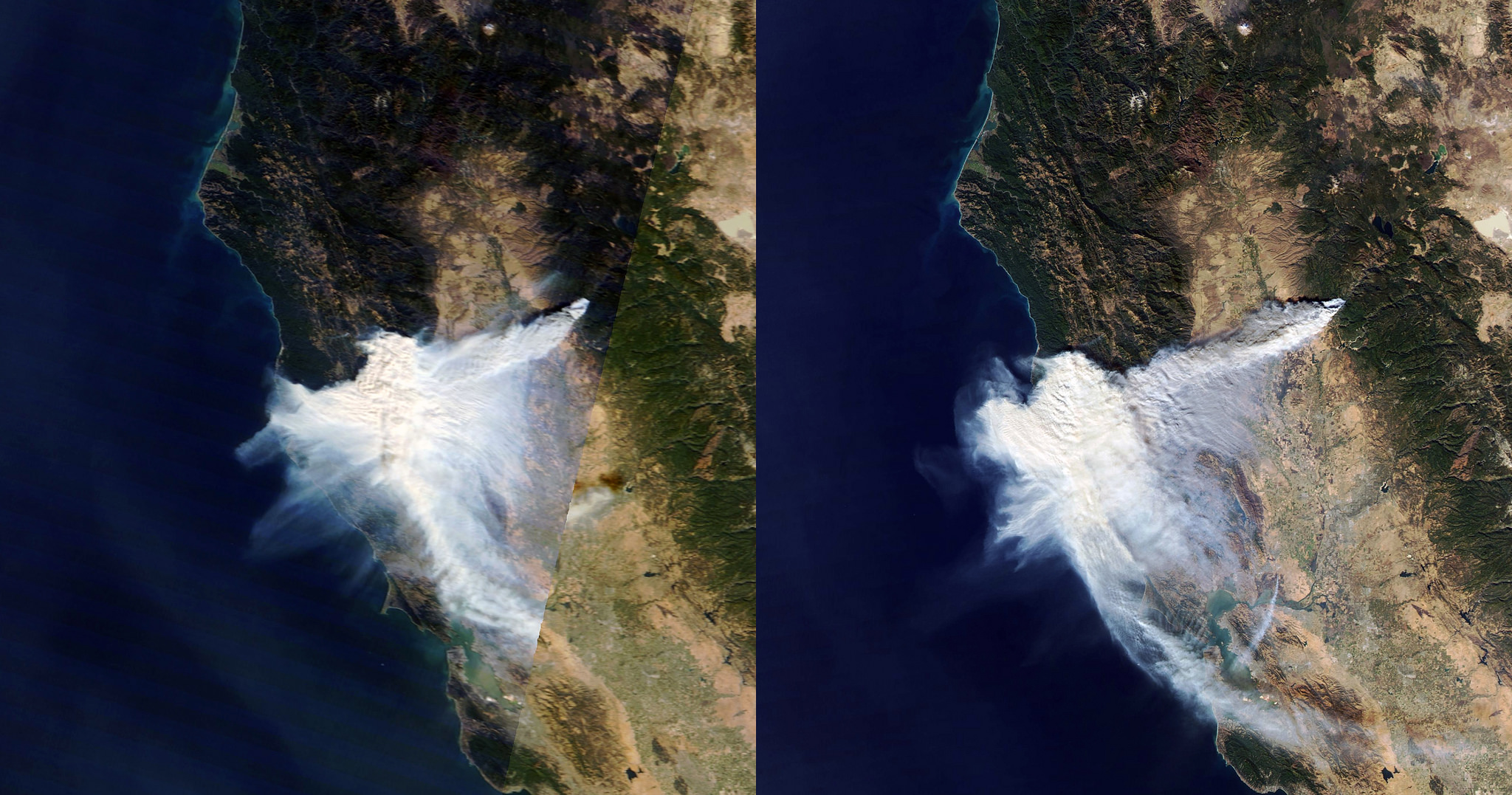 Satellite images of smoke from the Camp Fire burning near Chico, California