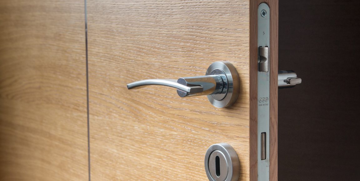 a door handle on an open door