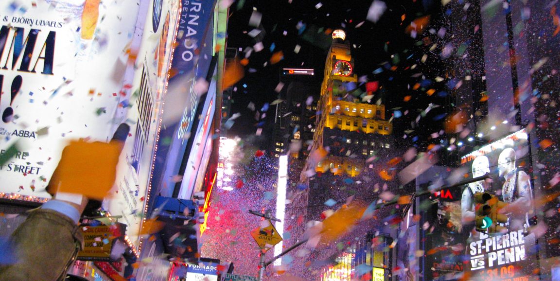 Confetti flying in Times Square