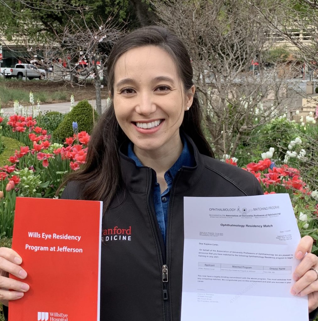 Stanford medical student Kaylene Carter with residency match letters