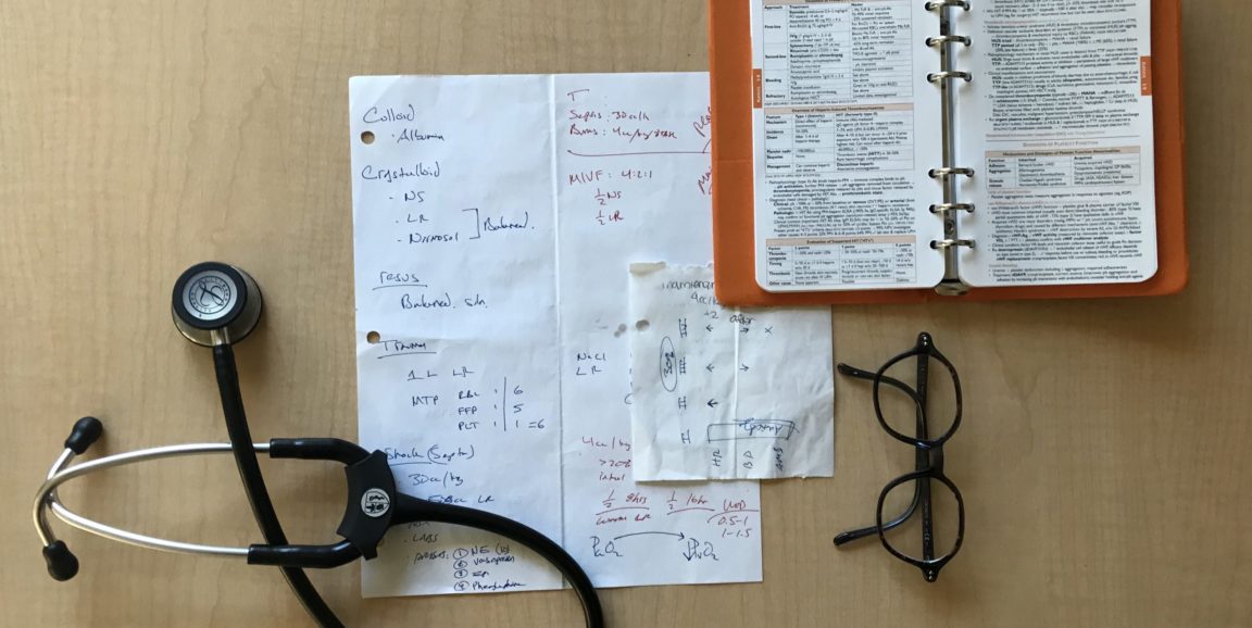 stethoscope, glasses and notes