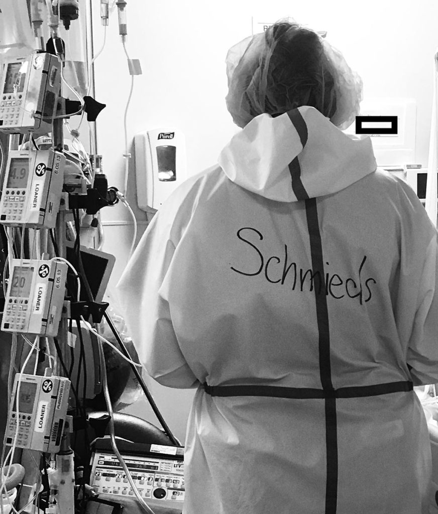 Ingrid Schmiederer in a patient room at New York Presbyterian Queens hospital.