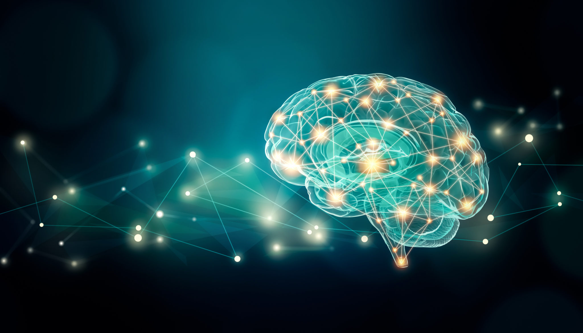 Human brain connexions illustration with abstract background and plexus