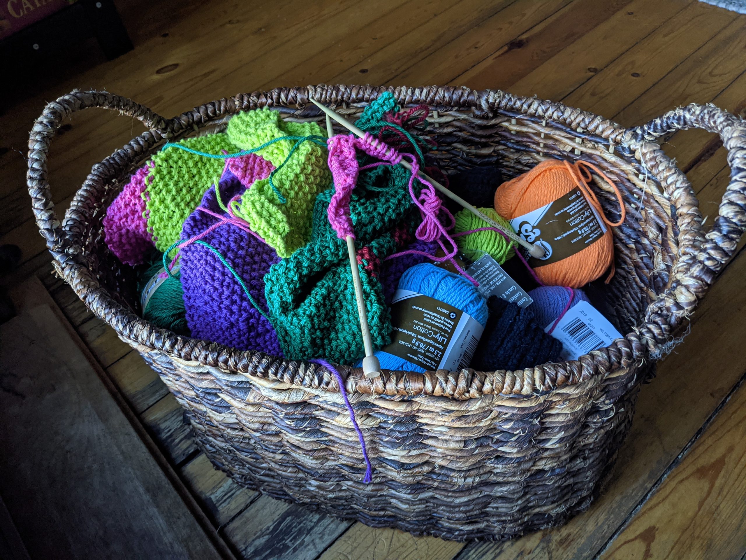 yarn for knitting in a basket