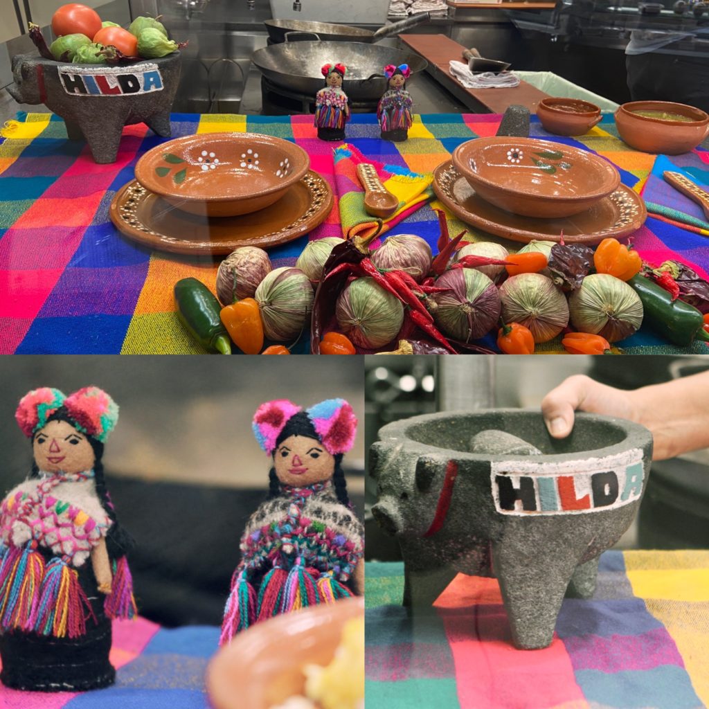 Every Thursday morning, Fabian dresses up her station with Mexican blankets and other items her mother bought her in Mexico, including a molcajete, which she uses to make her salsas. Photo by Margarita Gallardo.